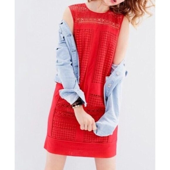 J Crew Sz S Red Crochet Lace Shift Mini Dress Sundress Sleeveless - Picture 5 of 16